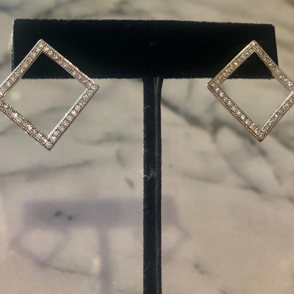 Open Square Cubic Zirconia Designer Earring,Boutique-NWT - Picture 2 of 9